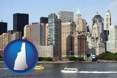 new-hampshire map icon and a New York City ferry and water taxi on the Hudson River
