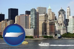 tennessee map icon and a New York City ferry and water taxi on the Hudson River