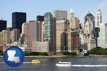 a New York City ferry and water taxi on the Hudson River - with Louisiana icon