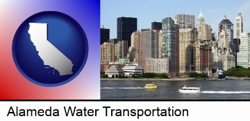 a New York City ferry and water taxi on the Hudson River in Alameda, CA