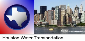 a New York City ferry and water taxi on the Hudson River in Houston, TX