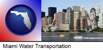 a New York City ferry and water taxi on the Hudson River in Miami, FL