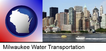 a New York City ferry and water taxi on the Hudson River in Milwaukee, WI